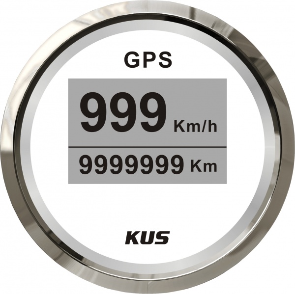 KUS - digitale GPS-Anzeige für Geschwindigkeit, Wegstrecke, weisses Display, Edelstahl-Lünette