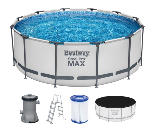 Bestway Steel Pro MAX™ Frame Pool Komplett-Set mit Filterpumpe Ø366 x 122cm, lichtgrau, rund