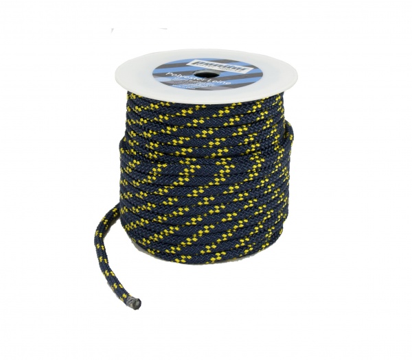 Festmacher Polyester Leine, 12-fach geflochten, 10 mm x 50 m, dunkelblau / gelb