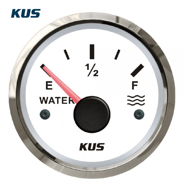 KUS - Tankanzeige für Wasser, weisses Display mit Edelstahl-Lünette, 240-33Ω