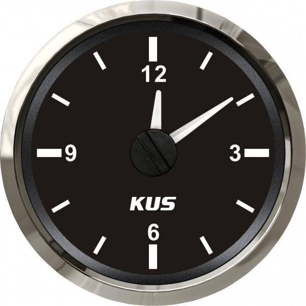 KUS - Quarz Uhr, schwarzes Display mit Edelstahl-Lünette